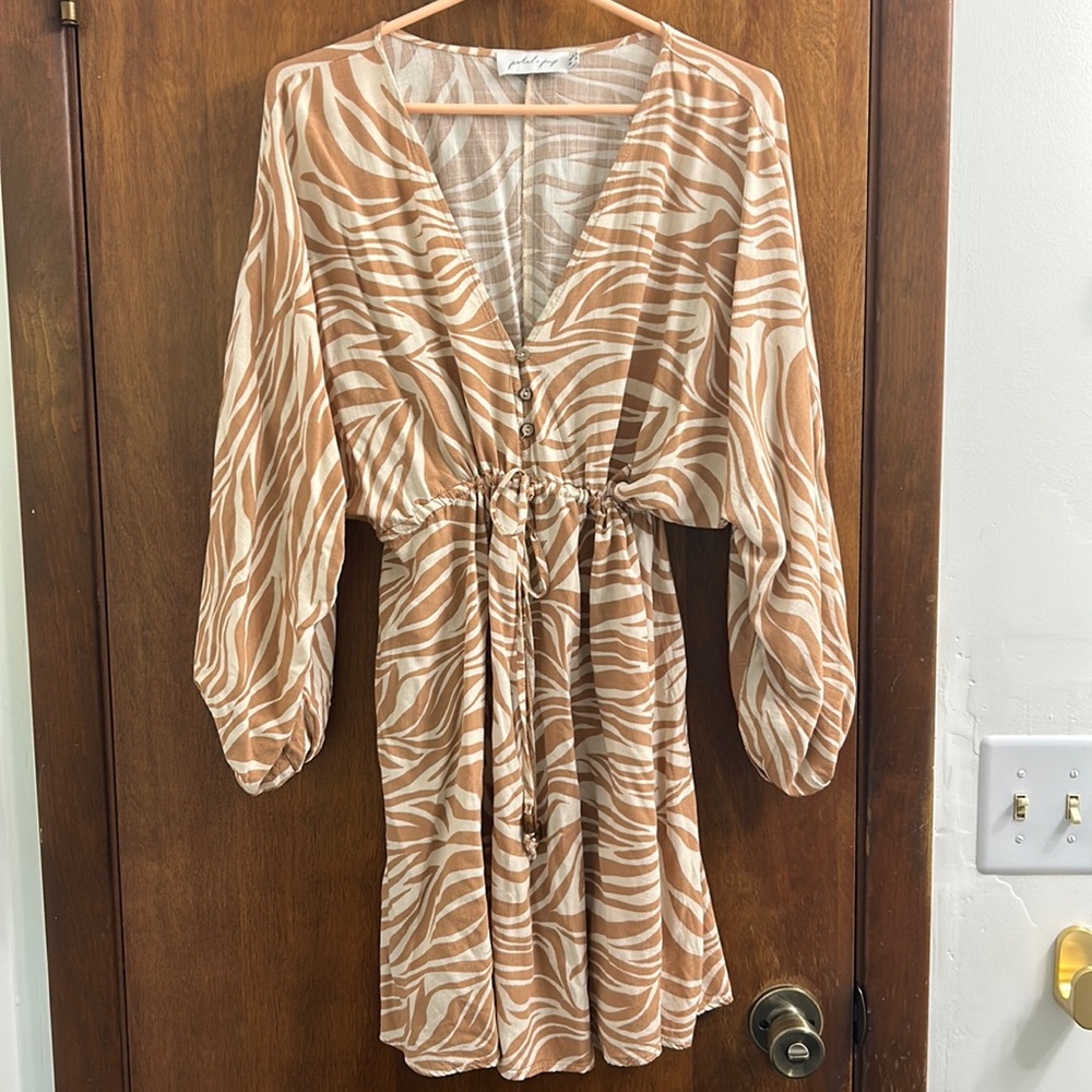 Petal + Pup animal print mini dress with bell sleeves